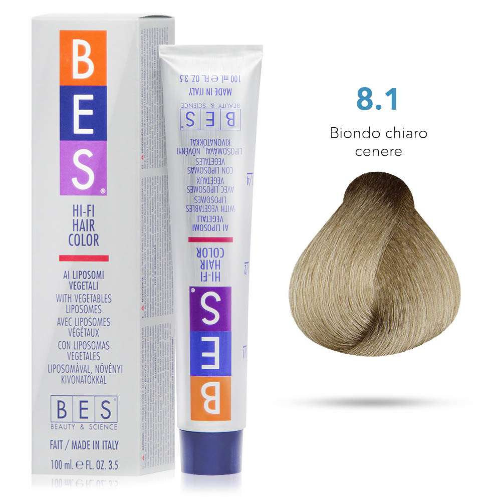 Bes Hi-Fi Hair Color Liposomi vegetali 8.1 BIONDO CHIARO CENERE - Tinta per capelli - 100ml 