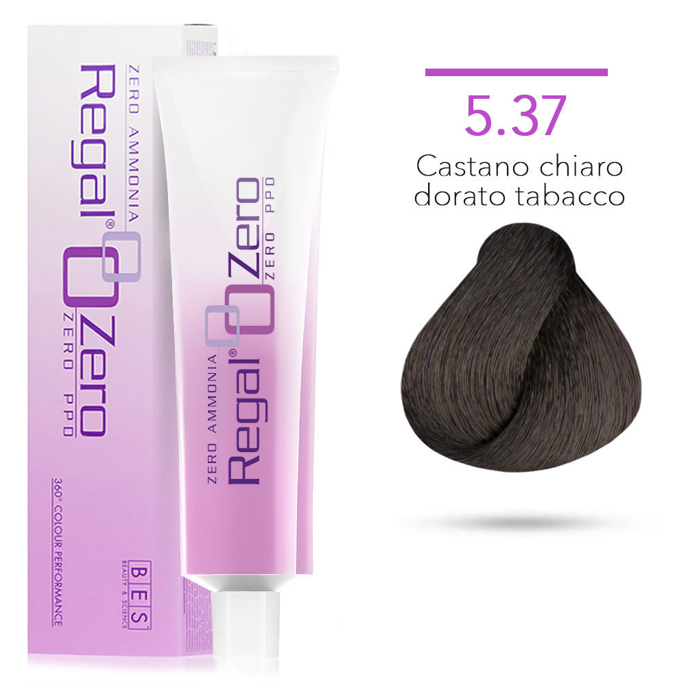 Bes Regal Zero senza ammoniaca senza ppd 5.37 CASTANO CHIARO DORATO TABACCO - tinta per capelli - 100ml