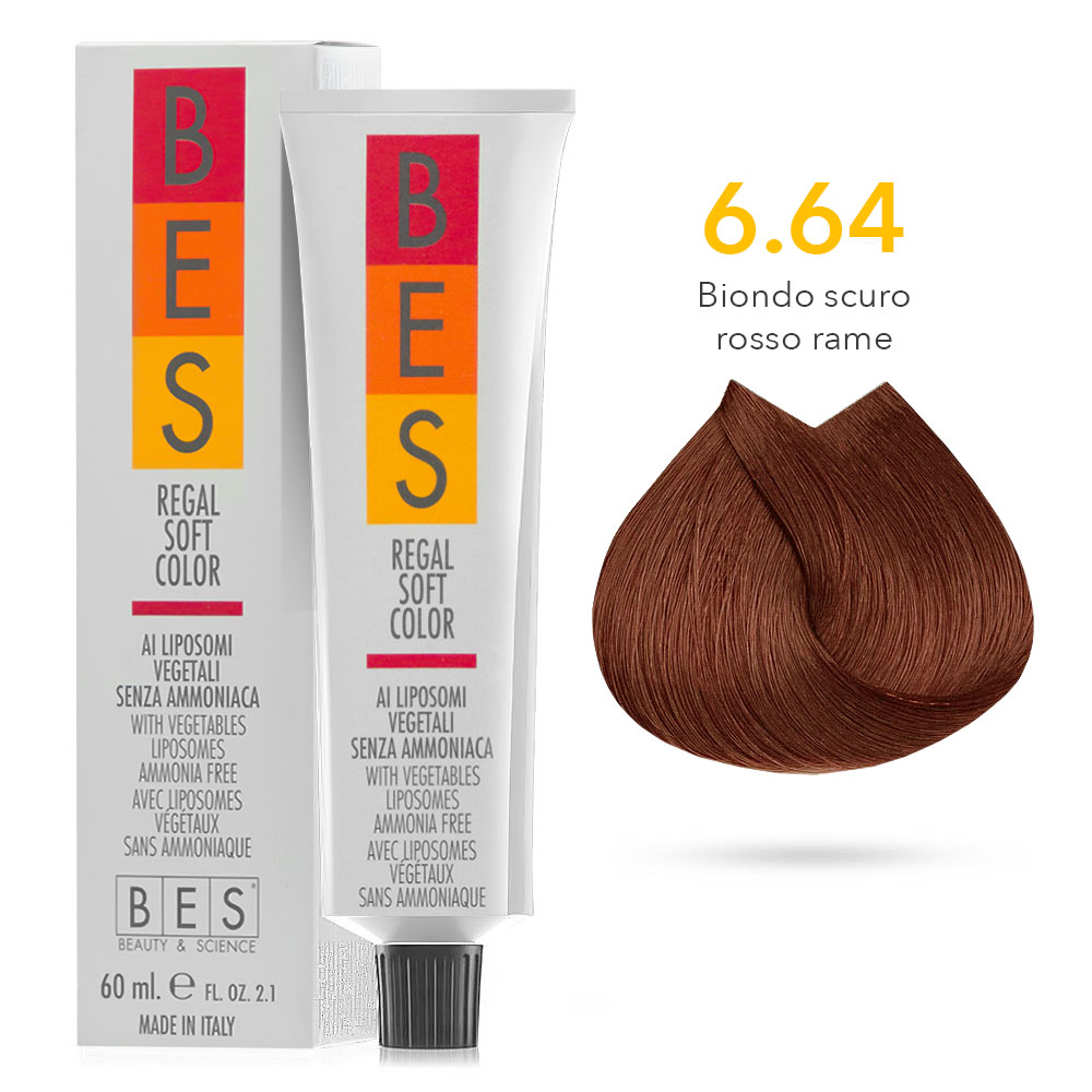 Tinta Riflessante tonalizzante Bes Regal Soft Color Liposomi Vegetali Senza ammoniaca 6.64 BIONDO SCURO ROSSO RAME 60ml