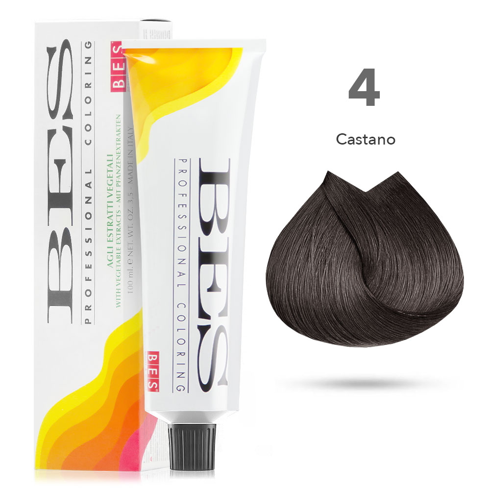 Bes Professional Coloring tinta per capelli estratti vegetali - 4 CASTANO - 100ML