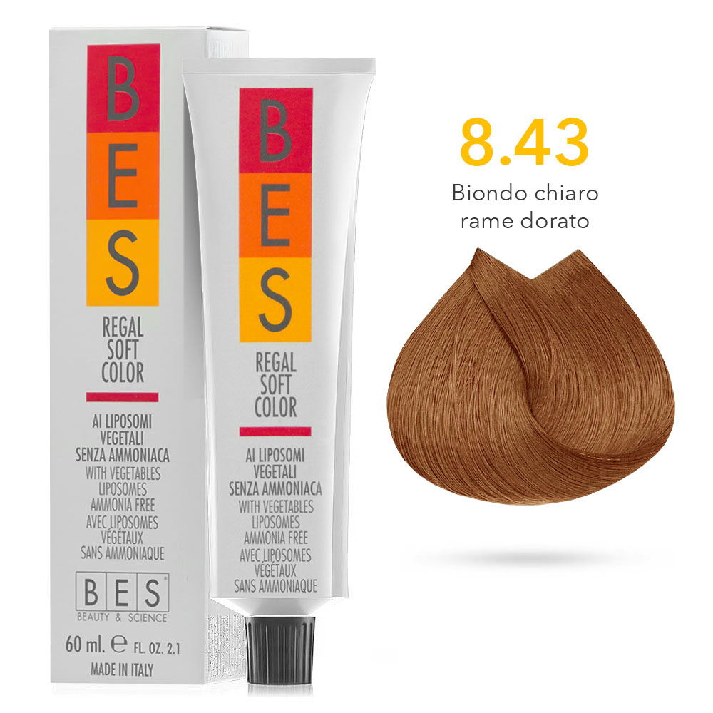 Tinta Riflessante tonalizzante Bes Regal Soft Color Liposomi Vegetali Senza ammoniaca 8.43 BIONDO CHIARO RAME DORATO 60ml