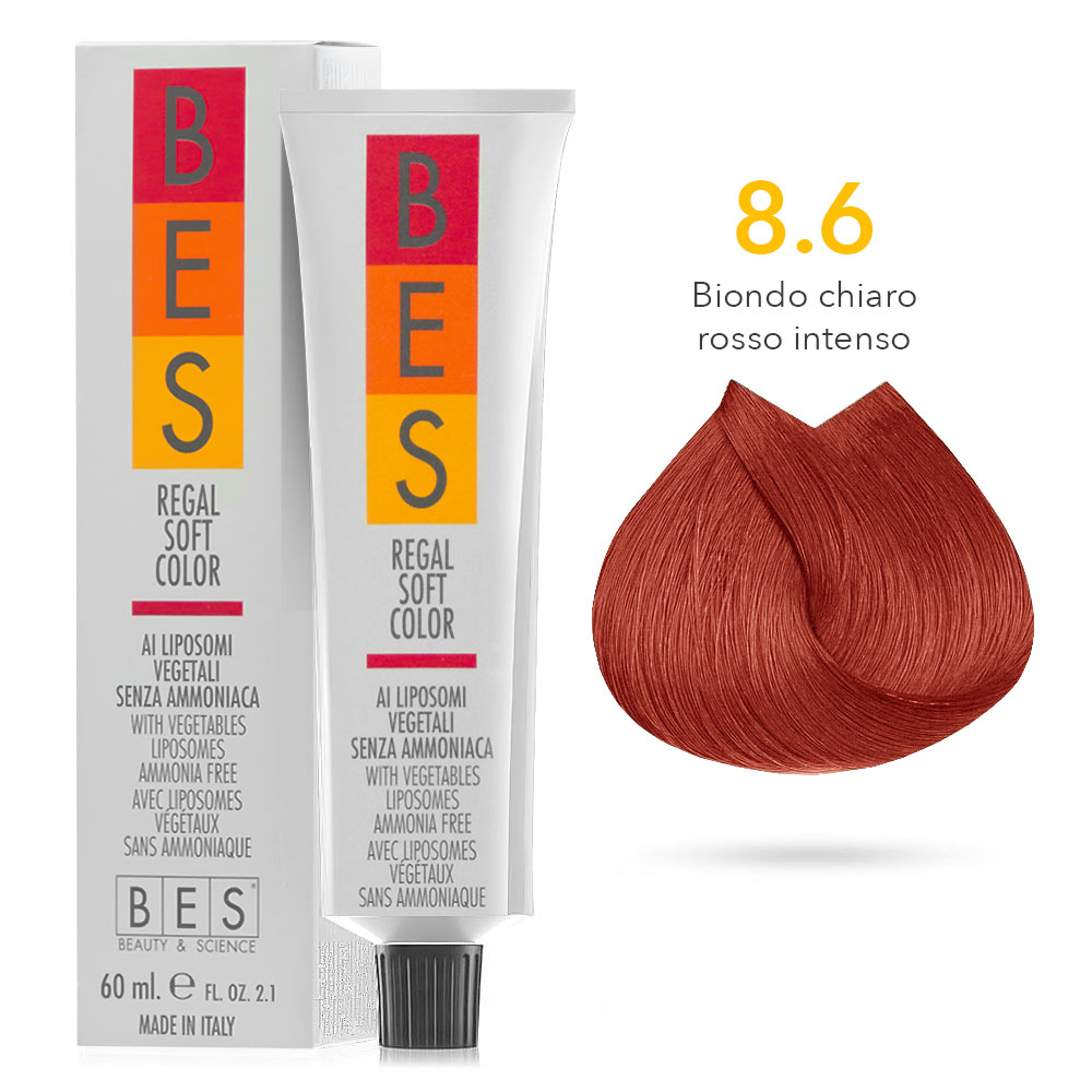 Tinta Riflessante tonalizzante Bes Regal Soft Color Liposomi Vegetali Senza ammoniaca 8.6 BIONDO CHIARO ROSSO INTENSO 60ml