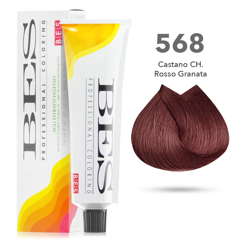 Bes Professional Coloring tinta per capelli estratti vegetali - 568 CASTANO CHIARO ROSSO GRANATA - 100ML
