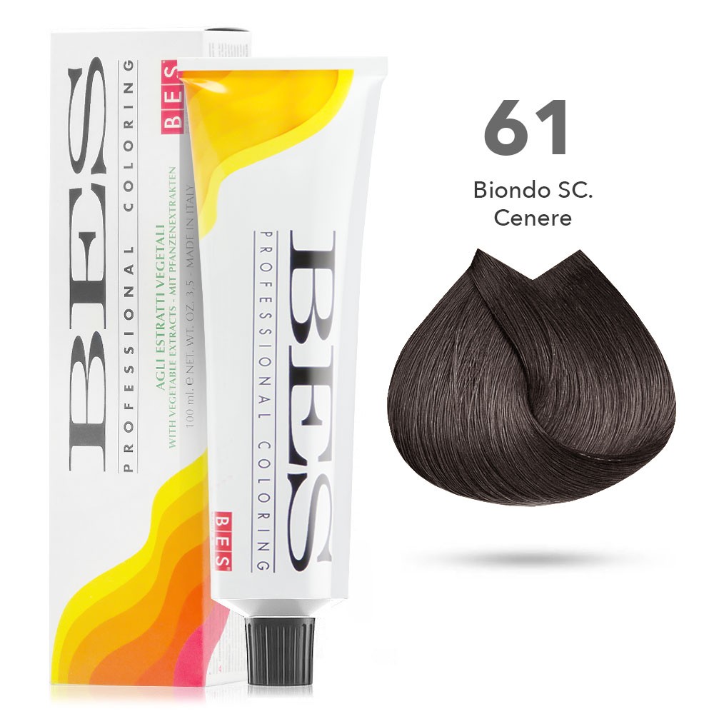 Bes Professional Coloring tinta per capelli estratti vegetali - 61 BIONDO SCURO CENERE - 100ML