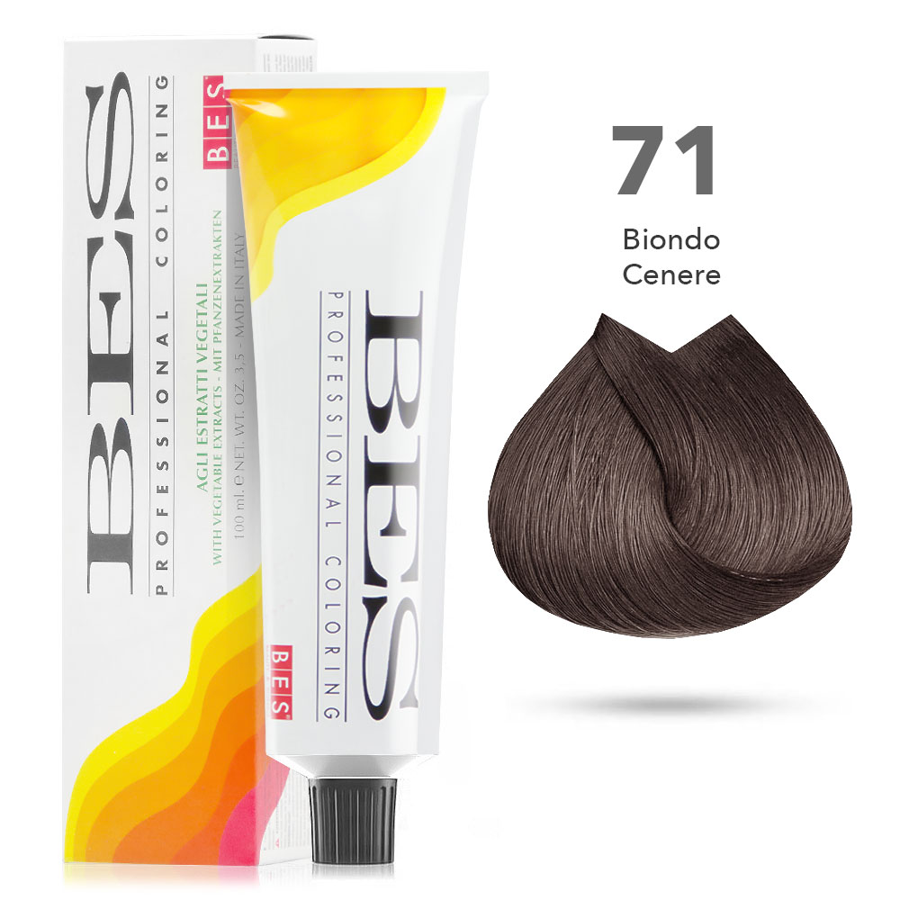 Bes Professional Coloring tinta per capelli estratti vegetali - 71 BIONDO CENERE - 100ML