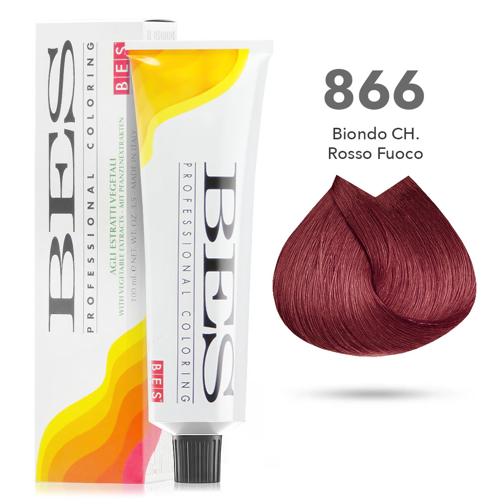 Bes Professional Coloring tinta per capelli estratti vegetali - 866 BIONDO CHIARO ROSSO FUOCO - 100ML