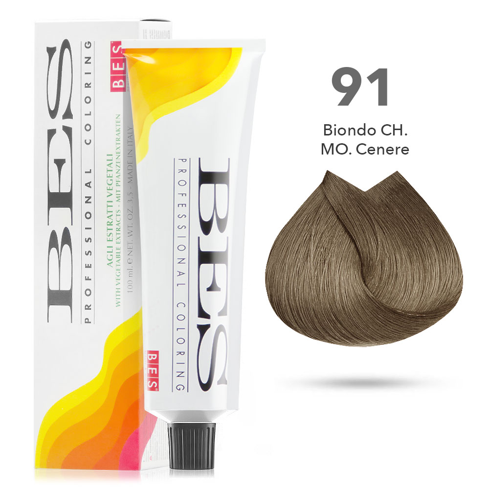 Bes Professional Coloring tinta per capelli estratti vegetali - 91 BIONDO CHIARISSIMO CENERE - 100ML