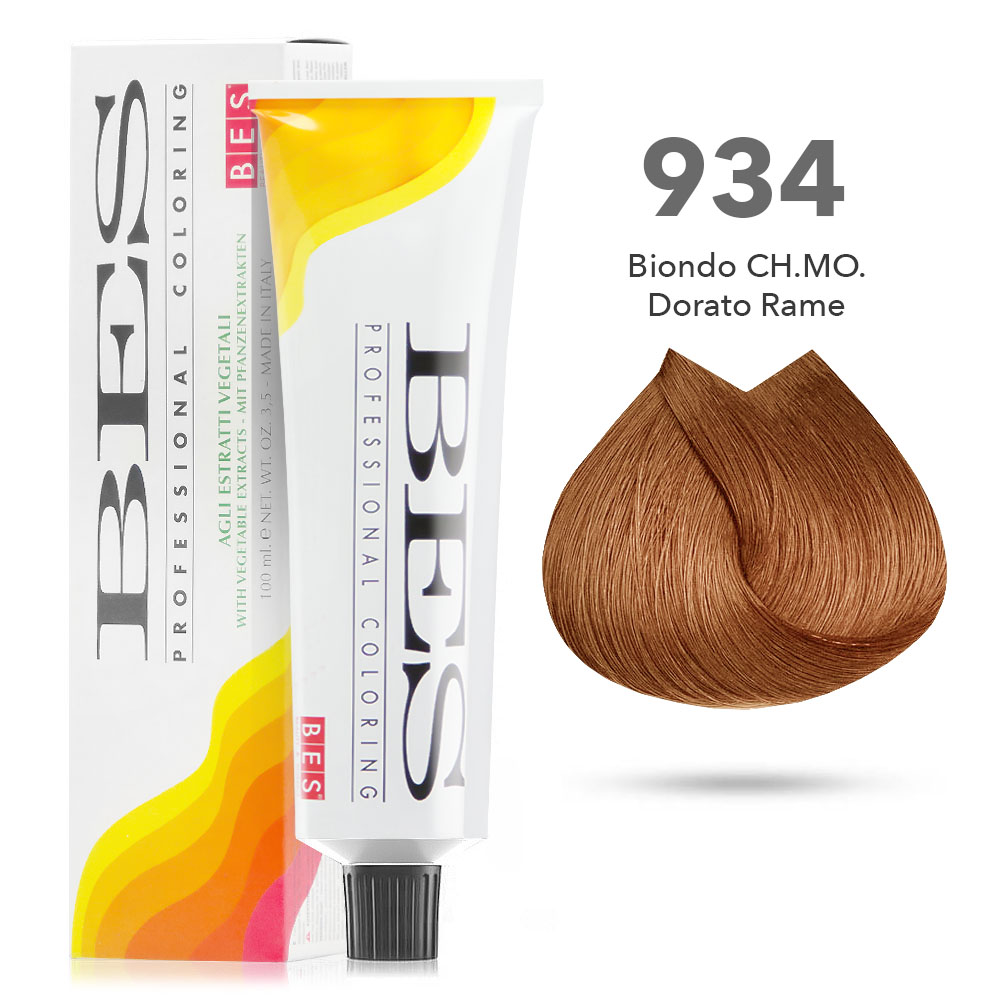 Bes Professional Coloring tinta per capelli estratti vegetali - 934 BIONDO CHIARISSIMO DORATO RAME - 100ML