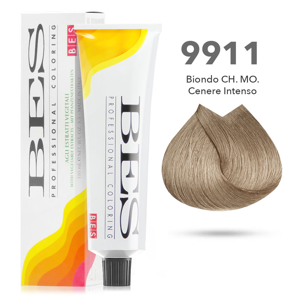 Bes Professional Coloring tinta per capelli estratti vegetali - 9911 BIONDO CHIARISSIMO CENERE INTENSO - 100ML