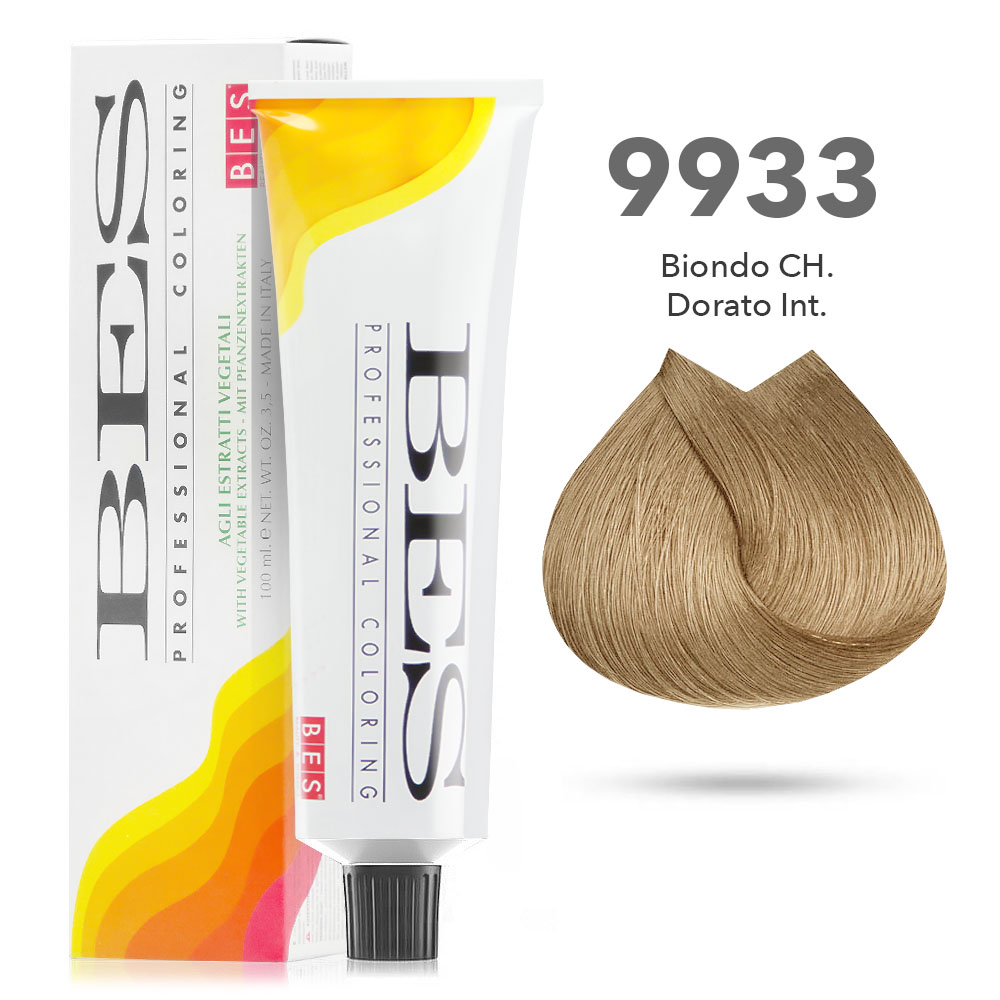 Bes Professional Coloring tinta per capelli estratti vegetali - 9933 BIONDO CHIARISSIMO DORATO INTENSO - 100ML