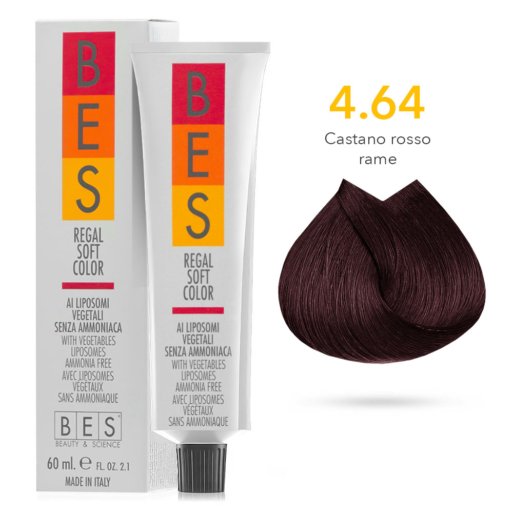 Tinta Riflessante tonalizzante Bes Regal Soft Color Liposomi Vegetali Senza ammoniaca 4.64 CASTANO ROSSO RAME 60ml