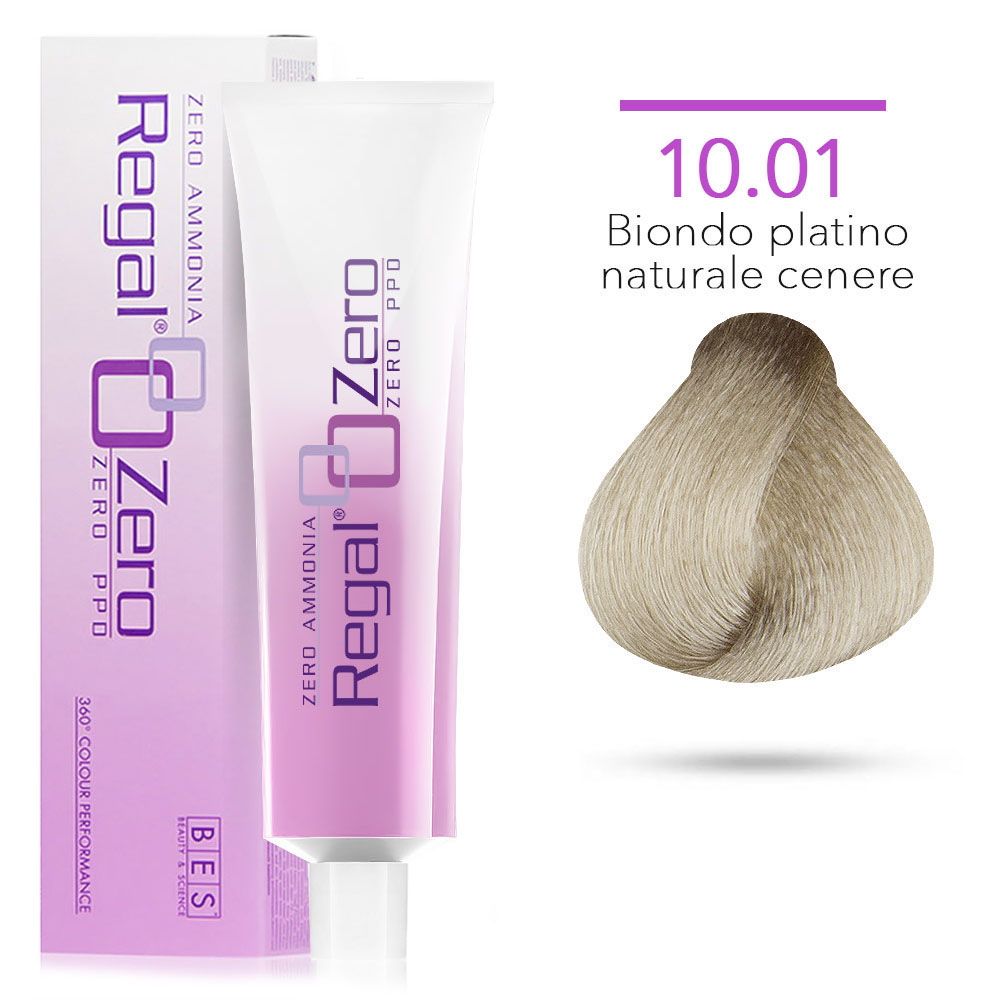 Bes Regal Zero senza ammoniaca senza ppd 10.01 BIONDO PLATINO NATURALE CENERE - tinta per capelli - 100ml