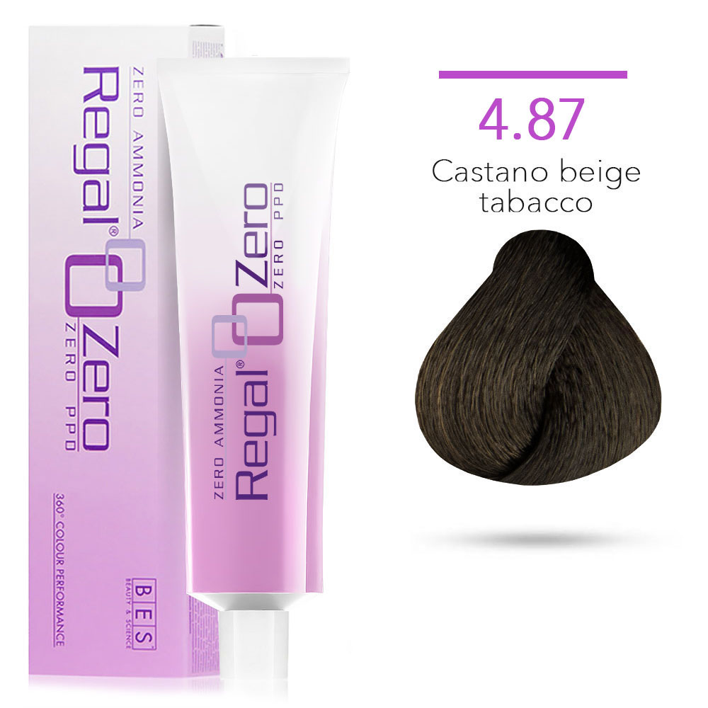 Bes Regal Zero senza ammoniaca senza ppd 4.87 CASTANO BEIGE TABACCO - tinta per capelli - 100ml