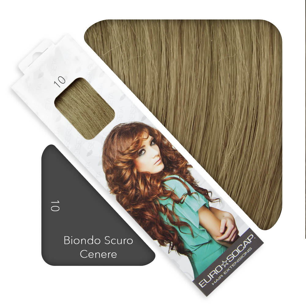 Extension 10 Ciocche Capelli Naturali 50-55cm Biondo Scuro Cenere 10 Eurosocap