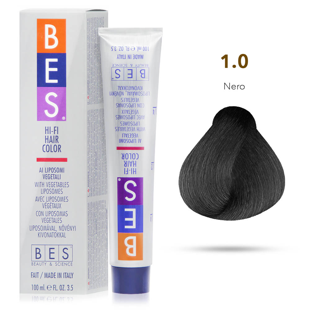 Bes Hi-Fi Hair Color Liposomi vegetali 1.0 NERO - Tinta per capelli - 100ml 