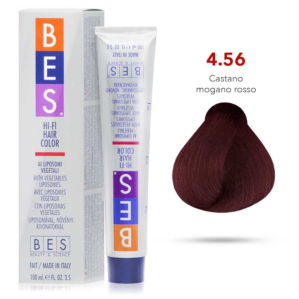 Bes Hi-Fi Hair Color Liposomi vegetali 4.56 CASTANO MOGANO ROSSO - Tinta per capelli - 100ml 