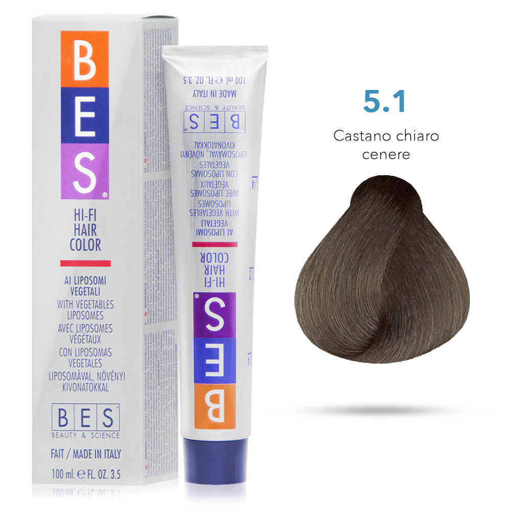 Bes Hi-Fi Hair Color Liposomi vegetali 5.1 CASTANO CHIARO CENERE - Tinta per capelli - 100ml 