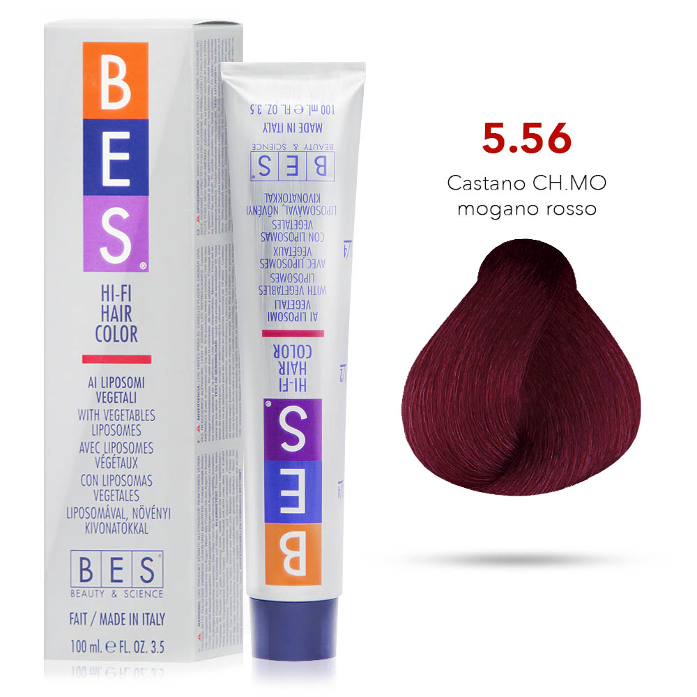 Bes Hi-Fi Hair Color Liposomi vegetali 5.56 CASTANO CHIARISSIMO MOGANO ROSSO - Tinta per capelli - 100ml 