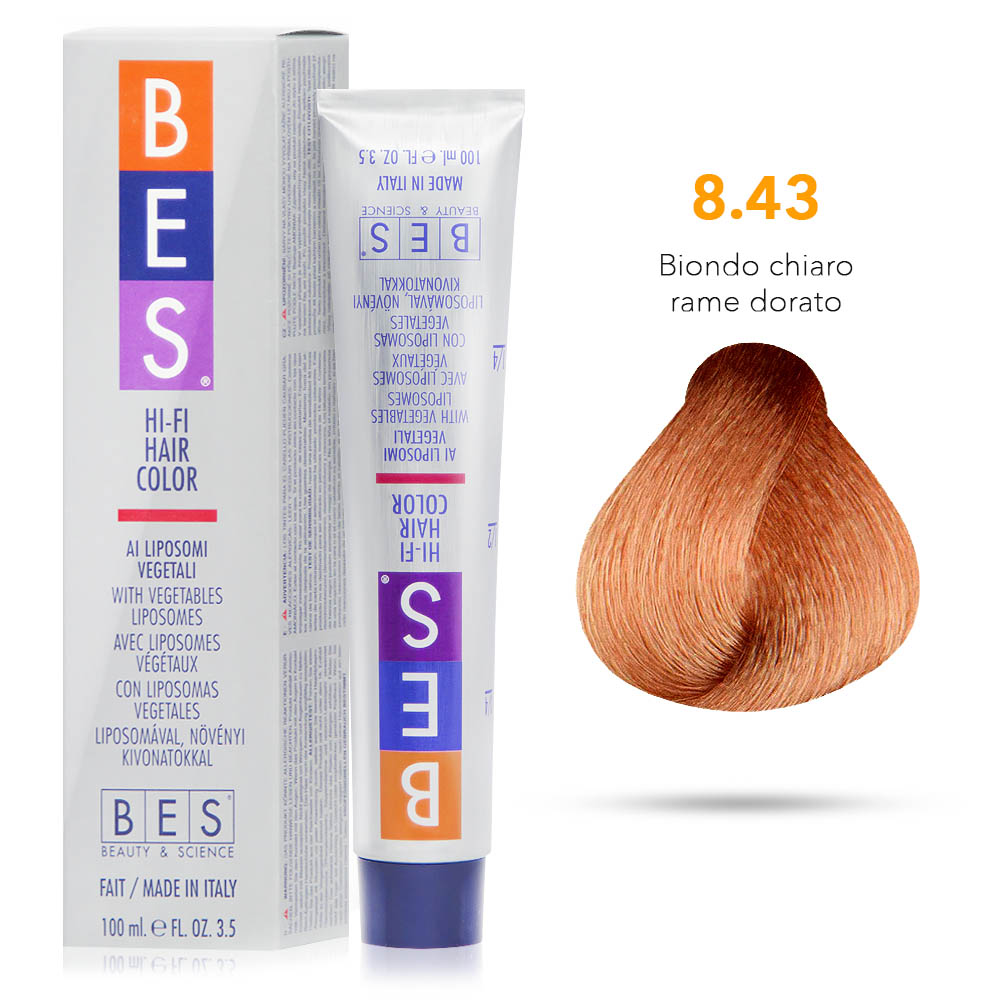Bes Hi-Fi Hair Color Liposomi vegetali 8.43 BIONDO CHIARO RAME DORATO - Tinta per capelli - 100ml 