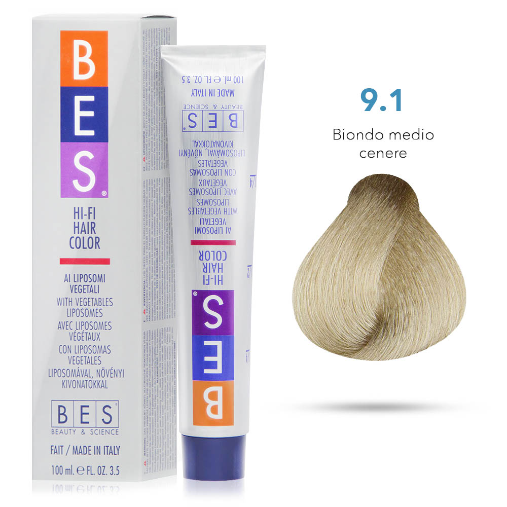 Bes Hi-Fi Hair Color Liposomi vegetali 9.1 BIONDO CHIARISSIMO CENERE - Tinta per capelli - 100ml 