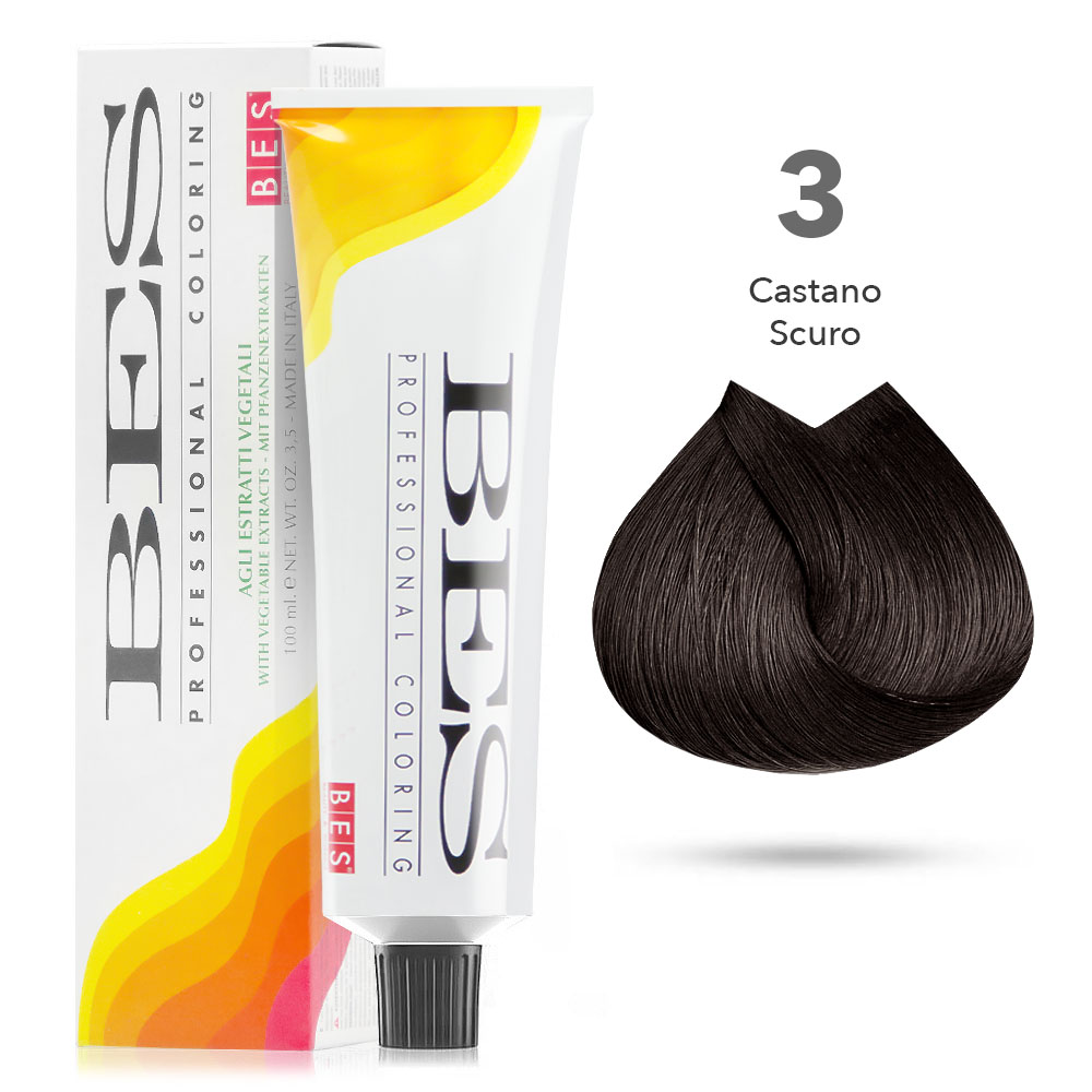 Bes Professional Coloring tinta per capelli estratti vegetali - 3 CASTANO SCURO - 100ML