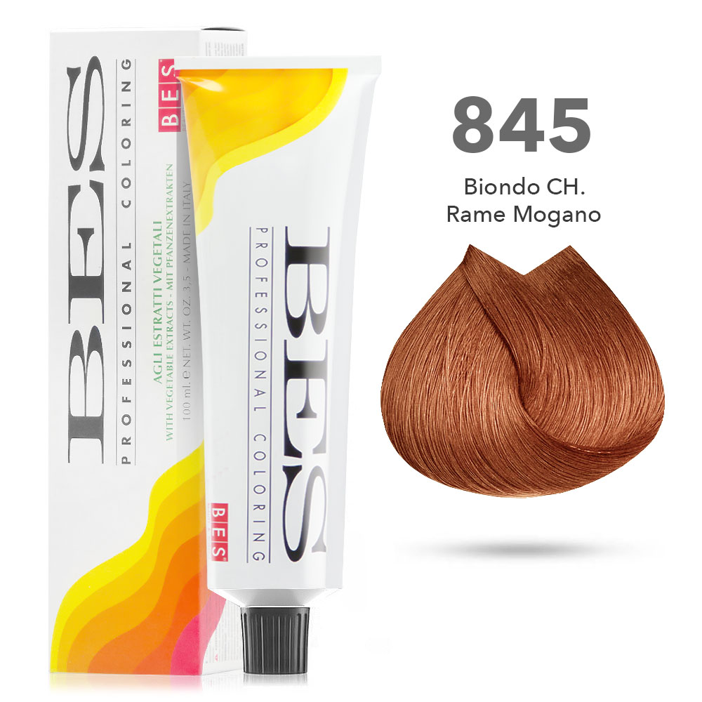Bes Professional Coloring tinta per capelli estratti vegetali - 845 BIONDO CHIARO RAME MOGANO - 100ML
