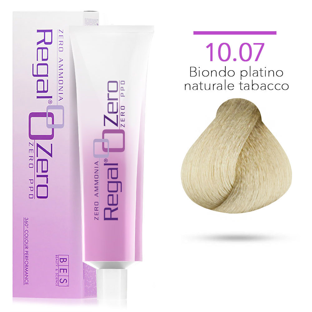 Bes Regal Zero senza ammoniaca senza ppd 10.07 BIONDO PLATINO NATURALE TABACCO - tinta per capelli - 100ml