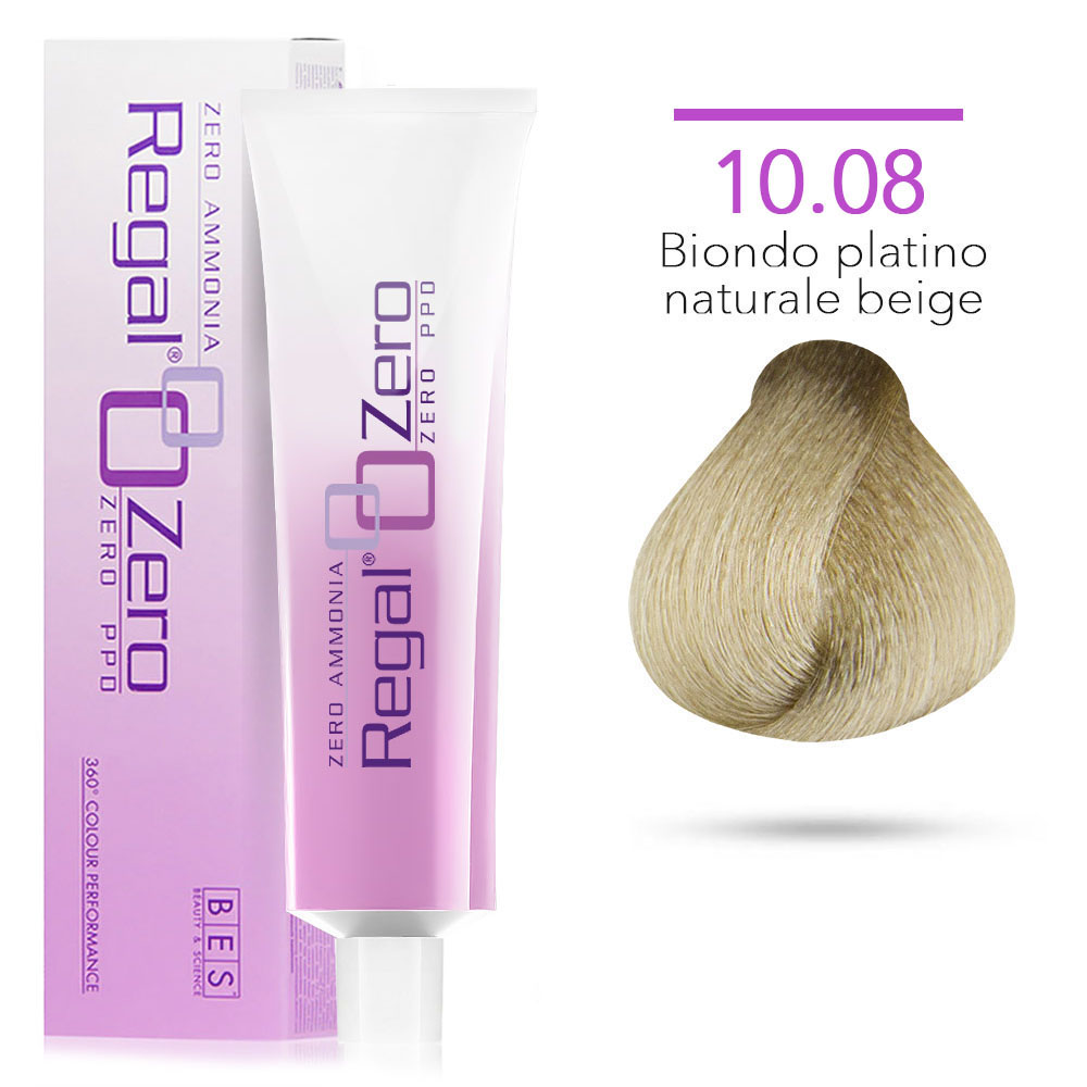 Bes Regal Zero senza ammoniaca senza ppd 10.08 BIONDO PLATINO NATURALE BEIGE - tinta per capelli - 100ml
