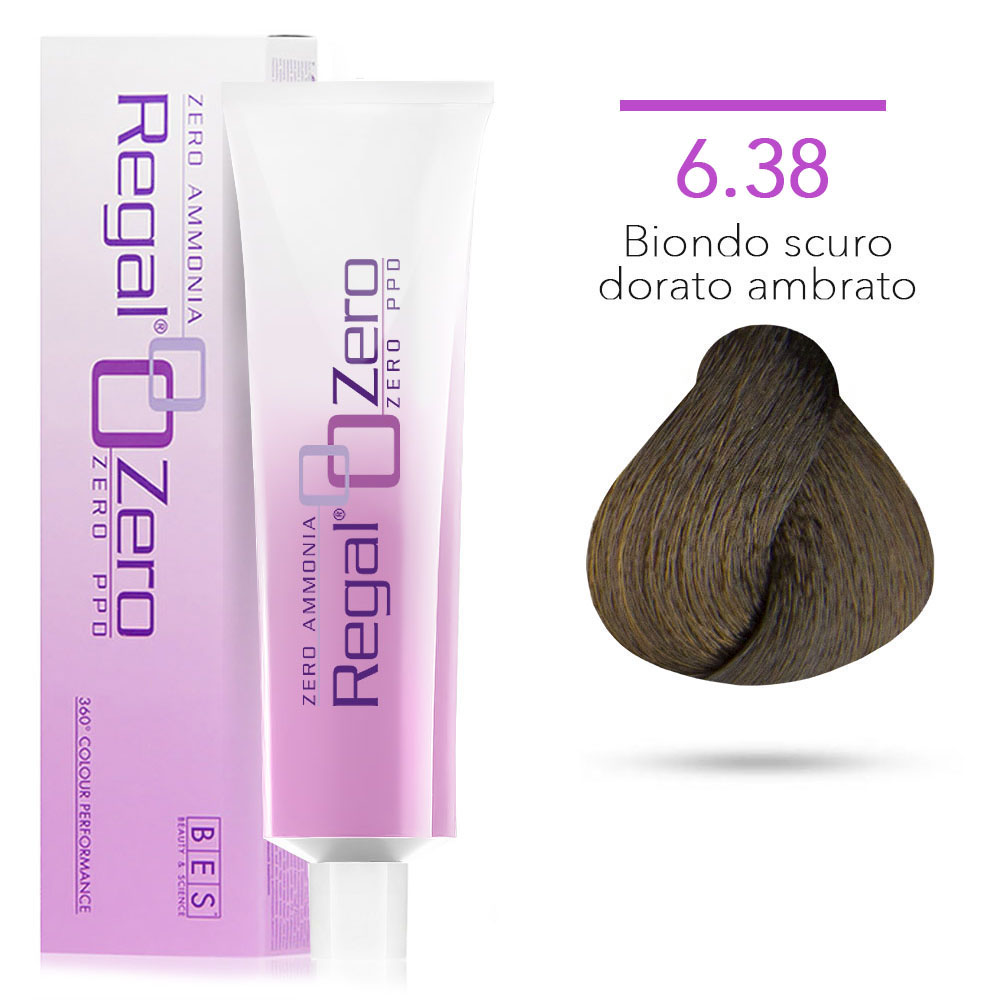Bes Regal Zero senza ammoniaca senza ppd 6.38 BIONDO SCURO DORATO AMBRATO - tinta per capelli - 100ml