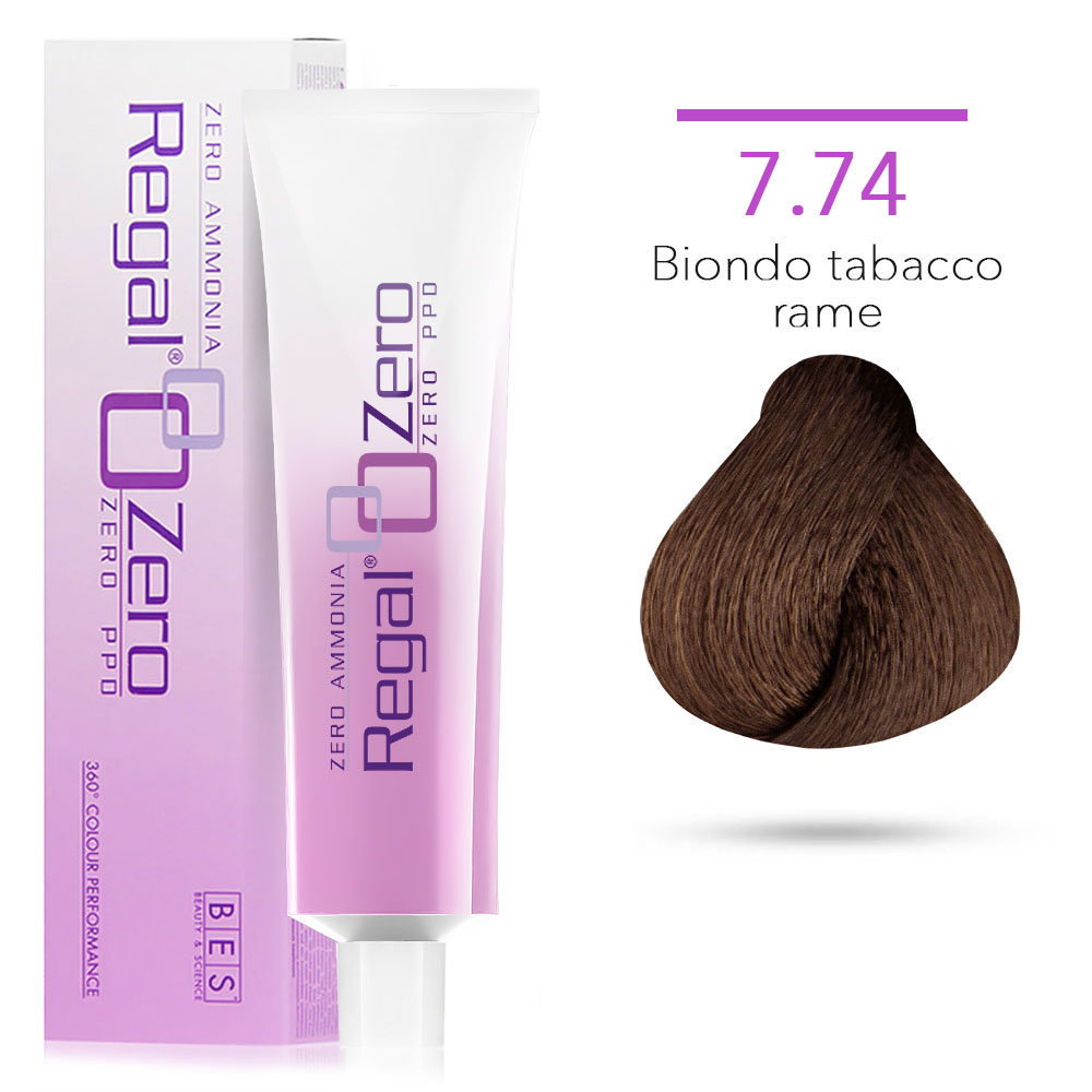Bes Regal Zero senza ammoniaca senza ppd 7.74 BIONDO TABACCO RAME - tinta per capelli - 100ml